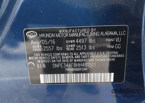 2017 Hyundai Sonata Sport from USA, damaged, VIN 5NPE34AF8HH481511